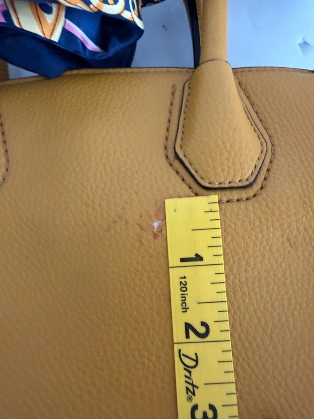 Aldo Mustard Yellow Pebbled Leather Satchel with Scarf Accent - Picture 10 of 10